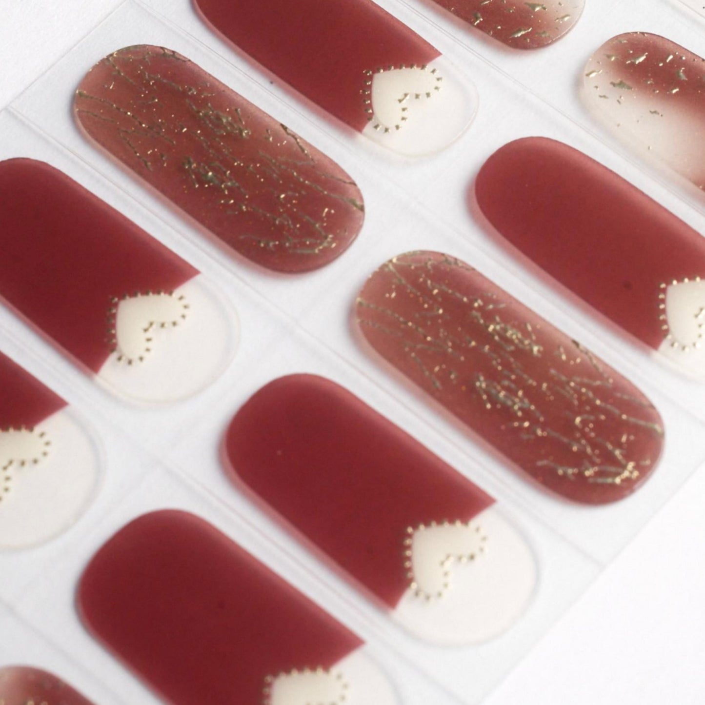 Semi Cured Gel Nail Strips Brown Gold Filled Heart (In Stock)