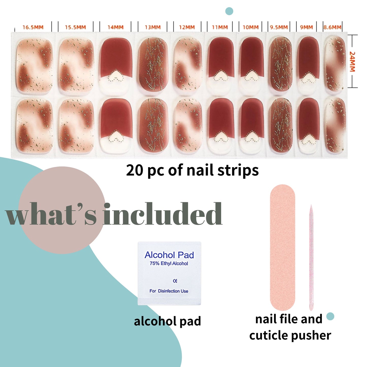 Semi Cured Gel Nail Strips Brown Gold Filled Heart (In Stock)