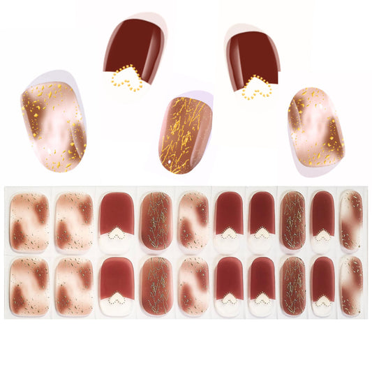 Semi Cured Gel Nail Strips Brown Gold Filled Heart (In Stock)