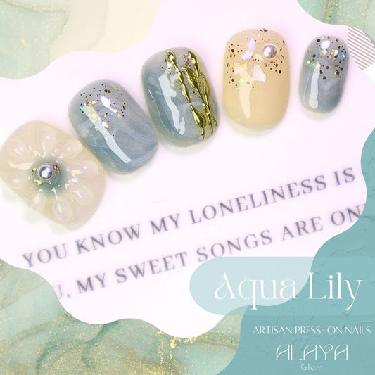 Enchanted Dream - Aqua Lily Press-on Nails - Alaya Glam