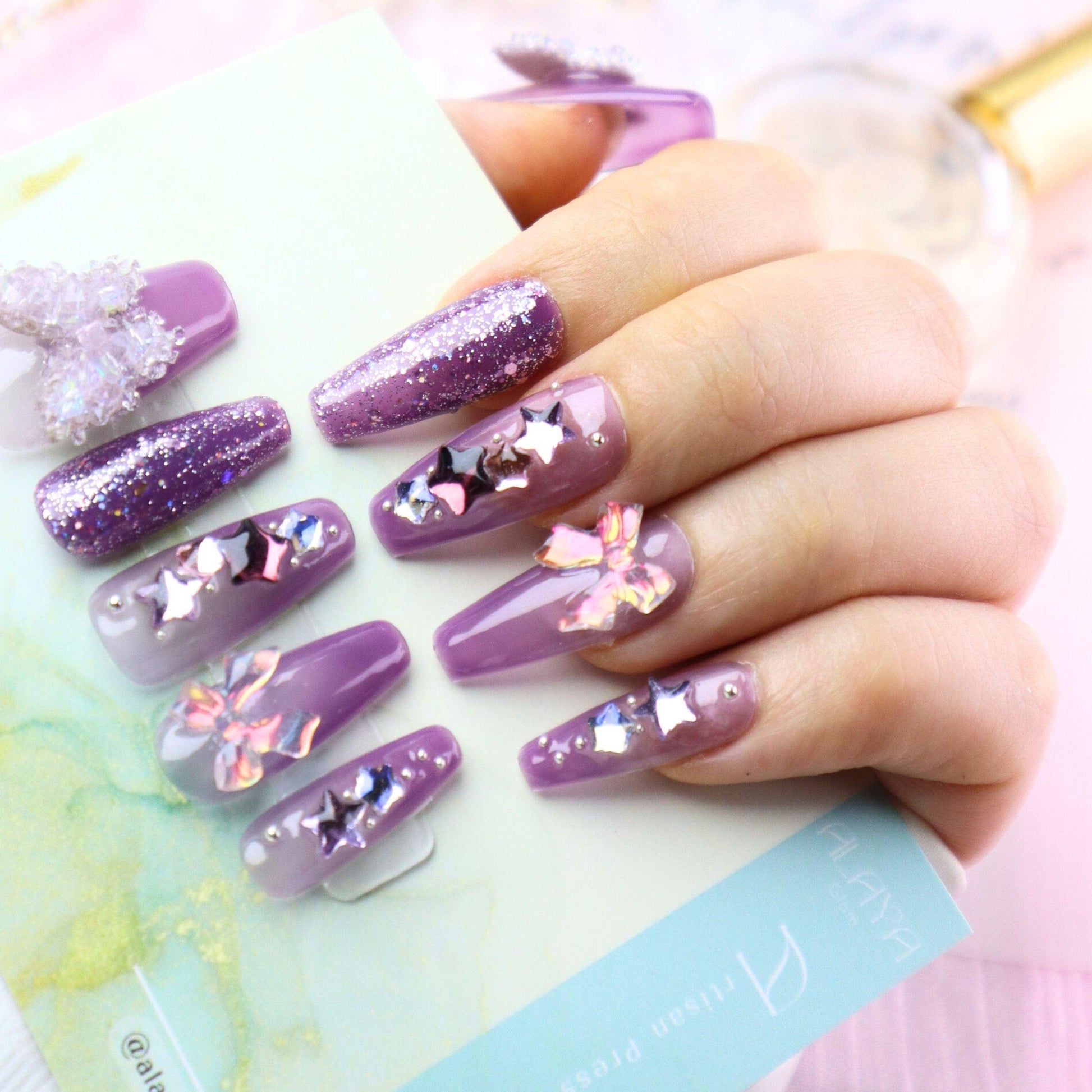 Glamorous - Purple Gleam Press-on Nails - Alaya Glam